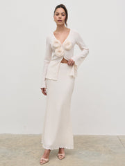 Evalina Crinkle Maxi Skirt - Cream