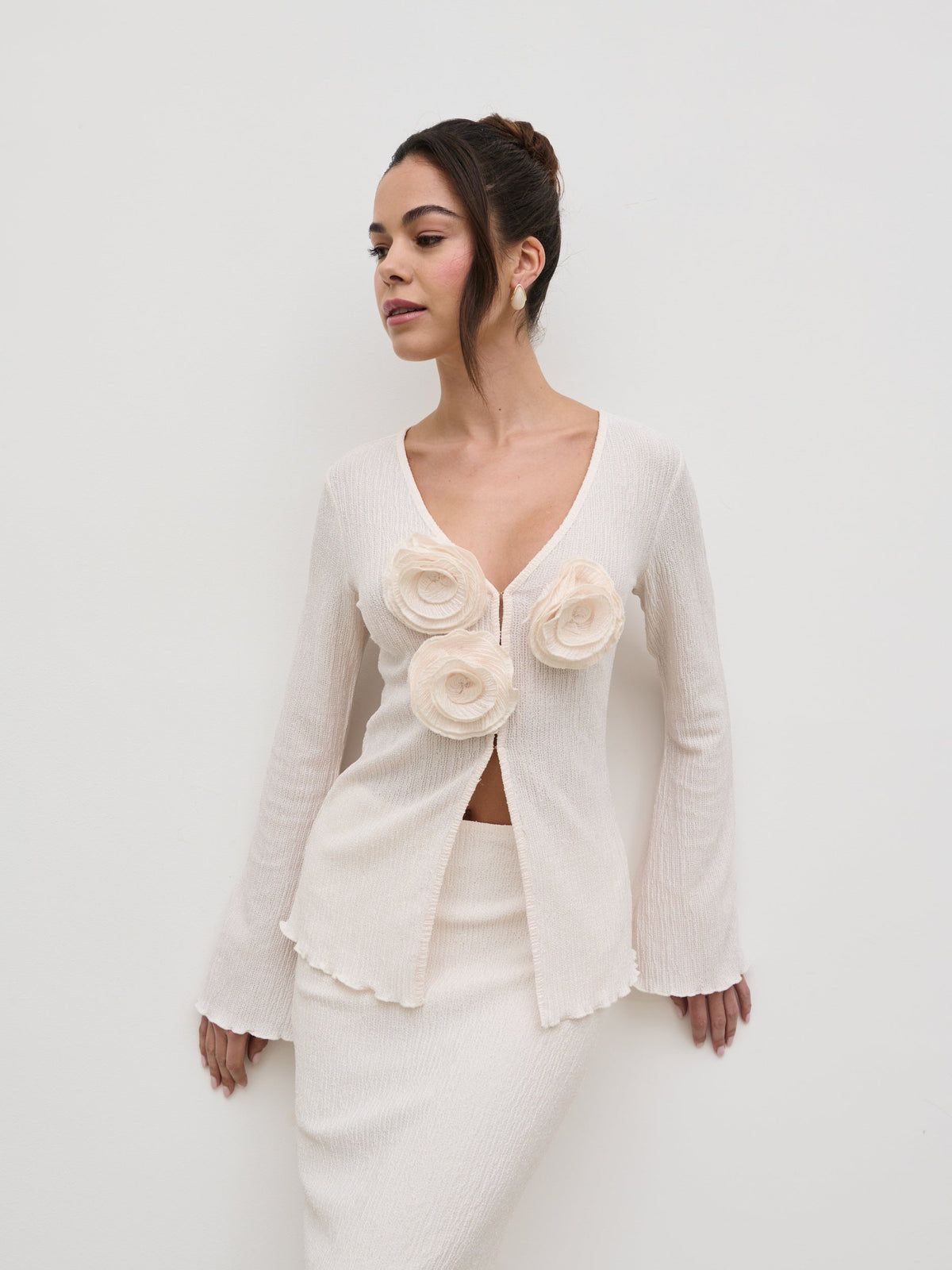 Evalina Crinkle Corsage Detail Top - Cream