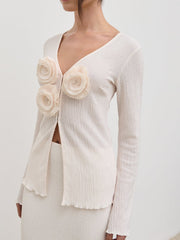 Evalina Crinkle Corsage Detail Top - Cream