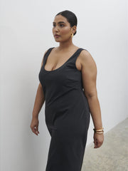 Evelyn Satin Slip Midaxi Dress Curve - Black