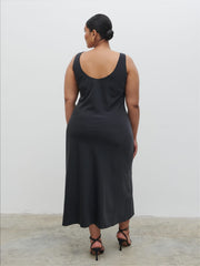 Evelyn Satin Slip Midaxi Dress Curve - Black