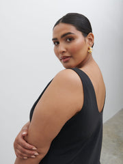 Evelyn Satin Slip Midaxi Dress Curve - Black