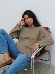 Finnity Slouchy Crew Neck Knit Jumper - Mushroom