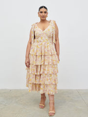 Fiore Tie Ruffle Midaxi Dress Curve - Ditsy Floral