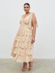 Fiore Tie Ruffle Midaxi Dress Curve - Ditsy Floral