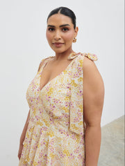 Fiore Tie Ruffle Midaxi Dress Curve - Ditsy Floral