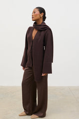 Florie Knit Cardigan with Scarf - Chocolate Brown