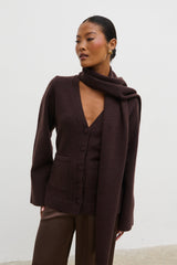 Florie Knit Cardigan with Scarf - Chocolate Brown