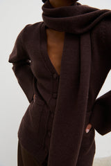 Florie Knit Cardigan with Scarf - Chocolate Brown