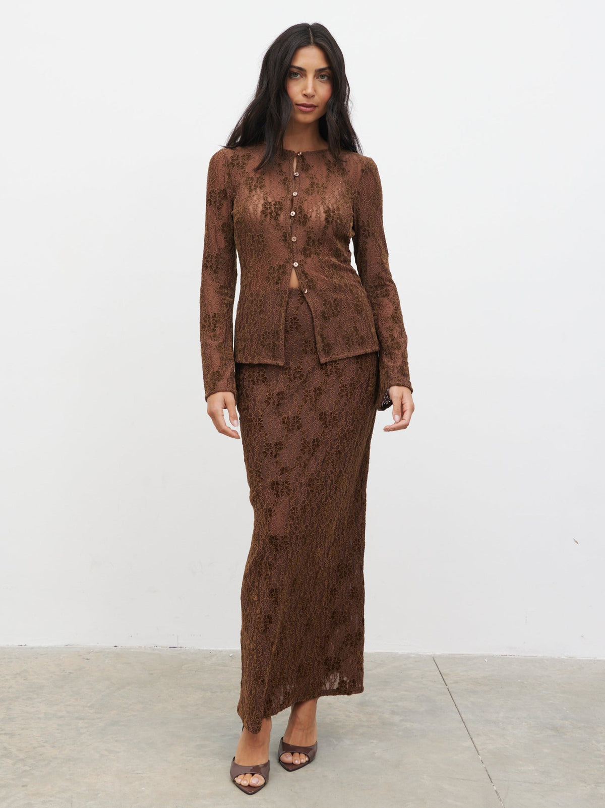 Francessca Lace Maxi Skirt - Brown Velvet