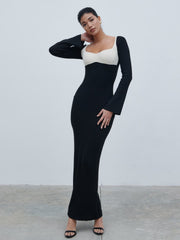 Freya Contrast Knit Maxi Dress - Black and Cream