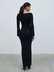 Freya Contrast Knit Maxi Dress - Black and Cream