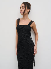 Gigou Crochet Floral Maxi Dress - Black