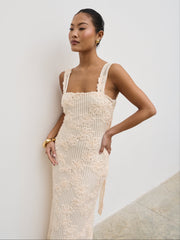 Gigou Crochet Floral Maxi Dress - Cream