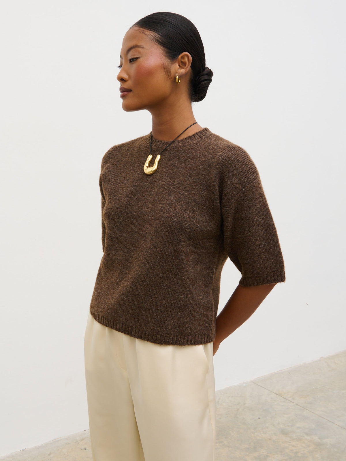 Gisella Short Sleeve Knit Top - Brown