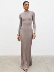 Gloria Fine Knit Pleated Maxi Dress - Dark Taupe