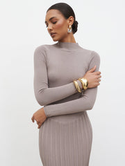 Gloria Fine Knit Pleated Maxi Dress - Dark Taupe