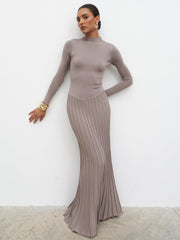 Gloria Fine Knit Pleated Maxi Dress - Dark Taupe