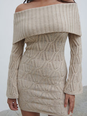 Grace Cable Knit Mini Dress - Taupe