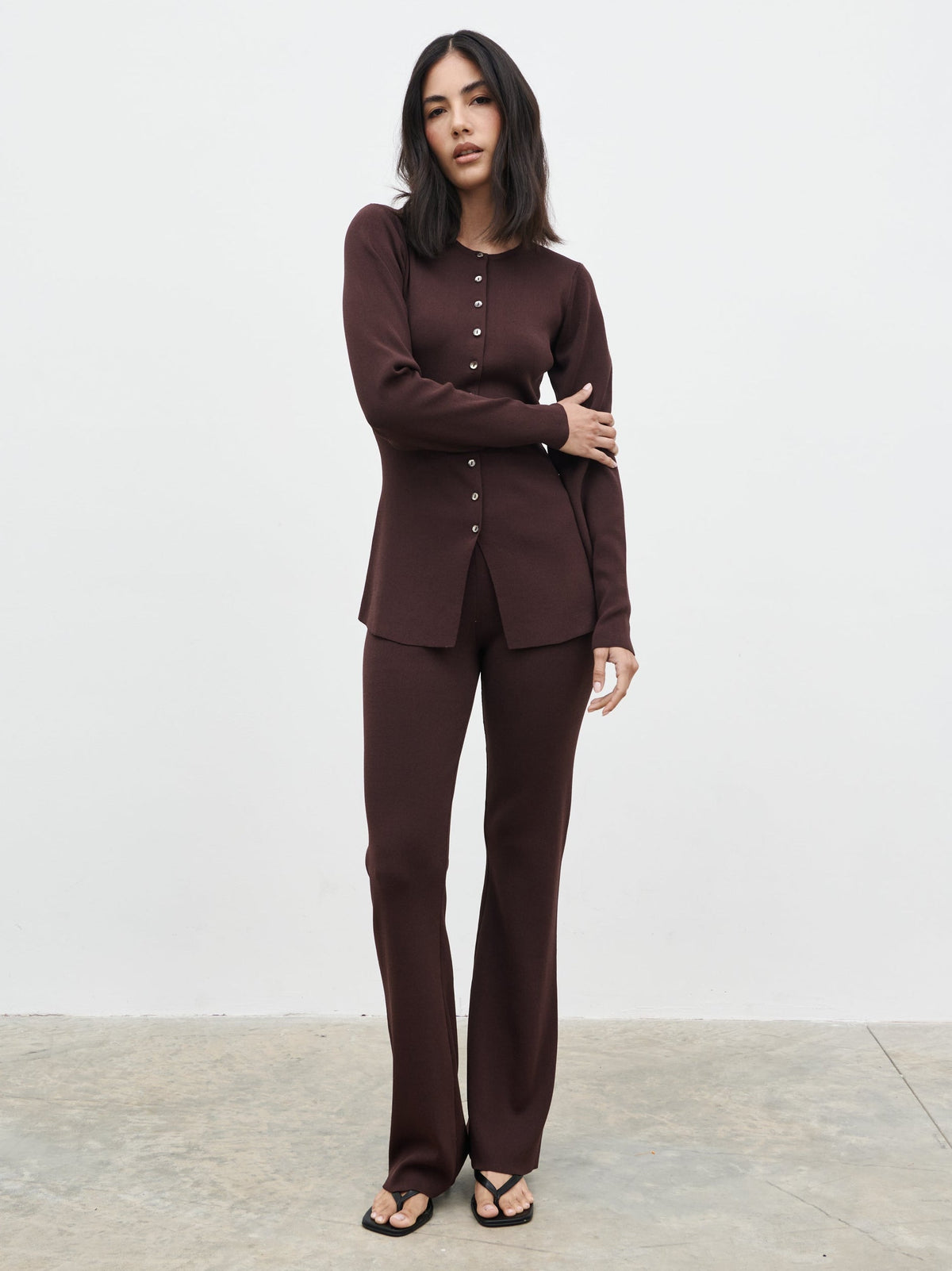 Gracelyn Knit Straight Leg Trousers - Chocolate Brown