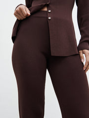 Gracelyn Knit Straight Leg Trousers - Chocolate Brown