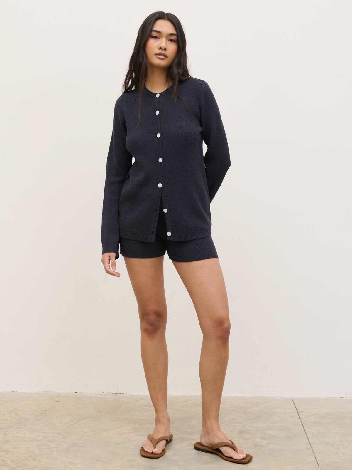 Gracie Fine Tape Knit Shorts - Navy