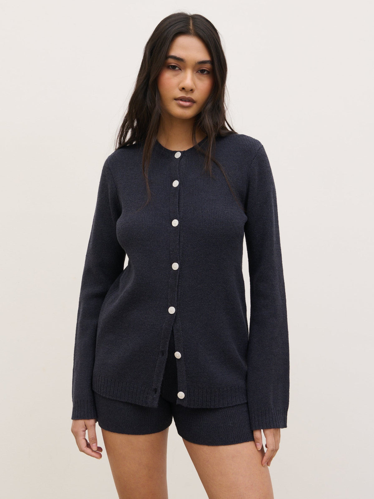 Gracie Fine Tape Knit Cardigan - Navy