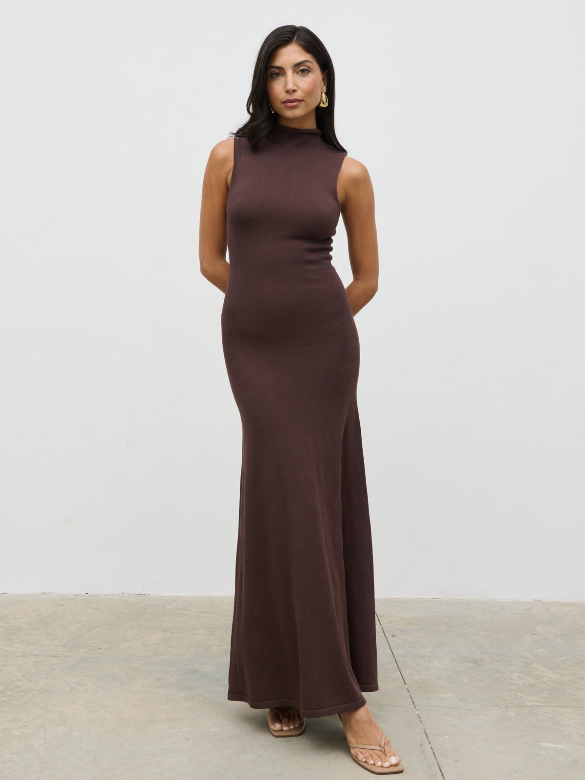 Hannah High Neck Knit Maxi Dress - Brown