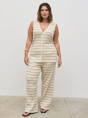 Hattie Stripe Knit Waistcoat Curve - Cream and Black