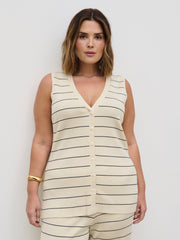 Hattie Stripe Knit Waistcoat Curve - Cream and Black