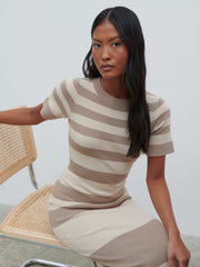 Heidi Stripe Knit Dress - Stone and Taupe