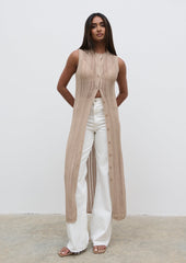 Helen Longline Open Knit Cardigan - beige