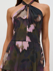 Hester Halter Neck Ruffle Maxi Dress - Purple and Khaki Ombre