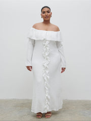 Hope Bardot Ruffle Jersey Maxi Dress Curve - Cream