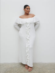 Hope Bardot Ruffle Jersey Maxi Dress Curve - Cream