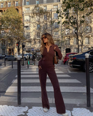 Daisy Wide Leg Knit Jumpsuit- Brown