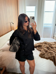 Breya Satin Drawstring Shorts - Black