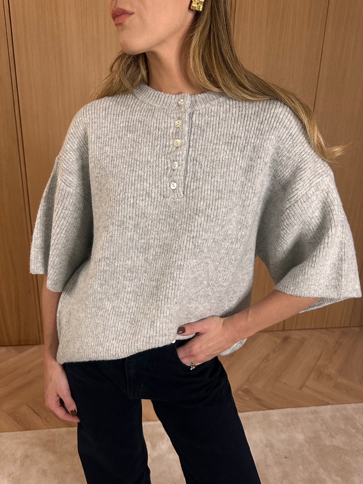 Amari Fluffy Knit Top - Grey Marl