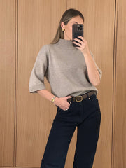 Carmel 3/4 Sleeve Grown Neck Knit Jumper - Beige