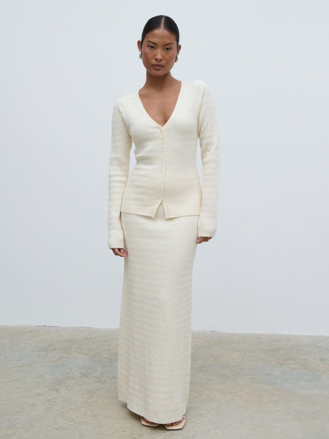 Iliana Cable Knit Midaxi Skirt - Cream