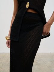Imani Pointelle Knit Maxi Skirt - Black
