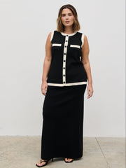 Indigo Contrast Knit Waistcoat Curve - Black and Cream