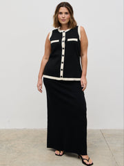 Indigo Contrast Knit Waistcoat Curve - Black and Cream