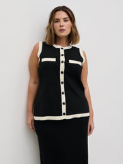 Indigo Contrast Knit Waistcoat Curve - Black and Cream