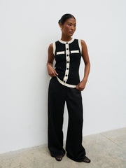 Indigo Contrast Knit Waistcoat - Black and Cream