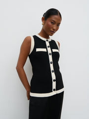 Indigo Contrast Knit Waistcoat - Black and Cream