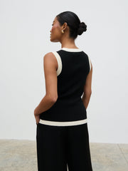 Indigo Contrast Knit Waistcoat - Black and Cream