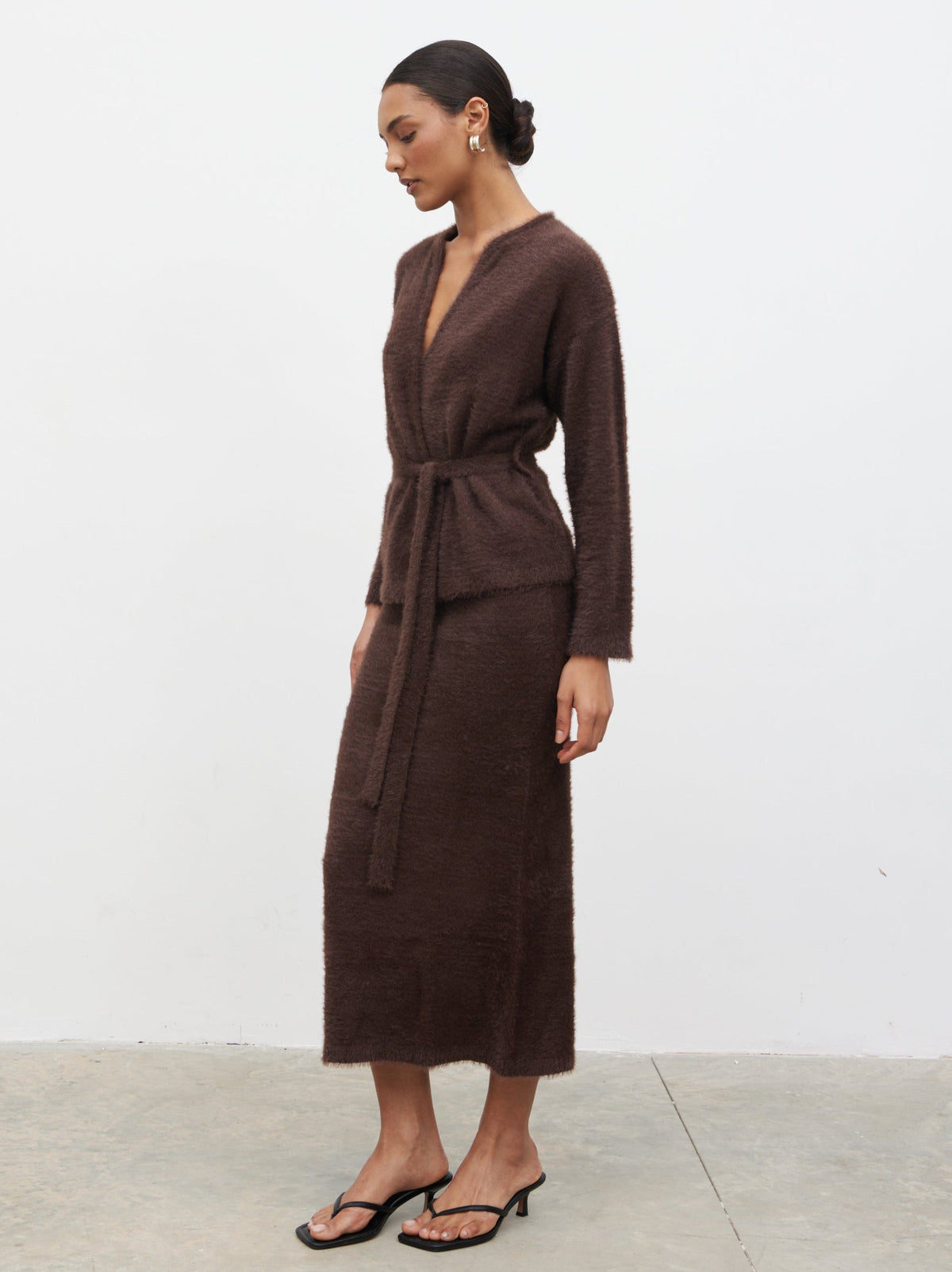 Isabella Fluffy Knit Midaxi Skirt - Chocolate