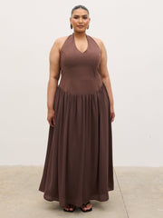Isadora Drop Waist Maxi Dress Curve - Chocolate Brown