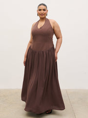 Isadora Drop Waist Maxi Dress Curve - Chocolate Brown